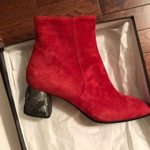 Red, Suede bootie made in Italy New in box size 39 1/2